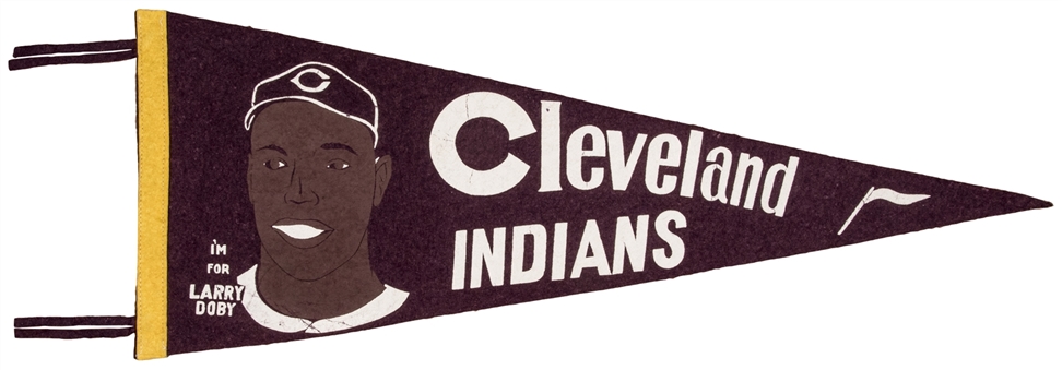 Circa 1947 "Im For Larry Doby" Cleveland Indians Purple Pennant 